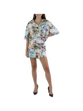 New Royalty By Maluma  Women's Printed Button-Down Cropped Top Size XL‎